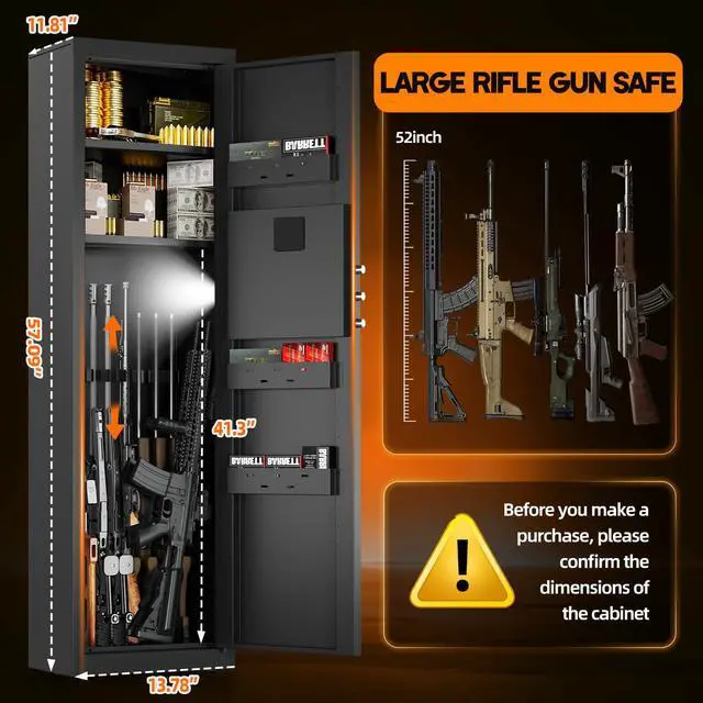 Alt view image 3 of 6 - Gun Safe for Rifles and Pistols, All-Steel Metal Gun Cabinet with Electronic Keypad Fitting 6-8 Long Guns, Firearm Storage Solution with Removable Racks for Home Defense