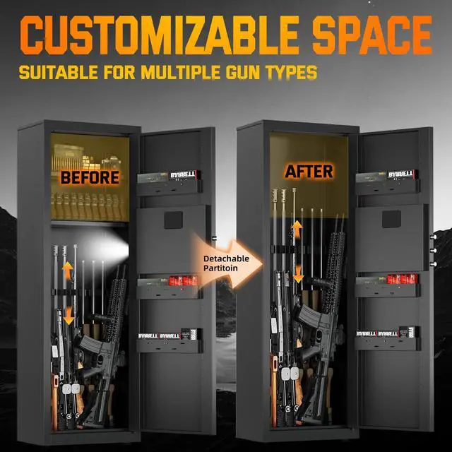Alt view image 5 of 6 - Gun Safe for Rifles and Pistols, All-Steel Metal Gun Cabinet with Electronic Keypad Fitting 6-8 Long Guns, Firearm Storage Solution with Removable Racks for Home Defense