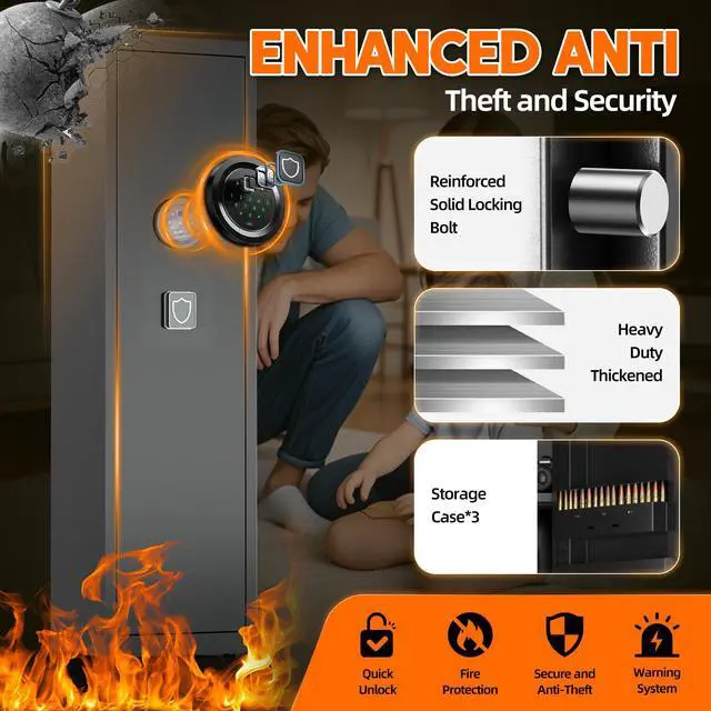 Alt view image 6 of 6 - Gun Safe for Rifles and Pistols, All-Steel Metal Gun Cabinet with Electronic Keypad Fitting 6-8 Long Guns, Firearm Storage Solution with Removable Racks for Home Defense