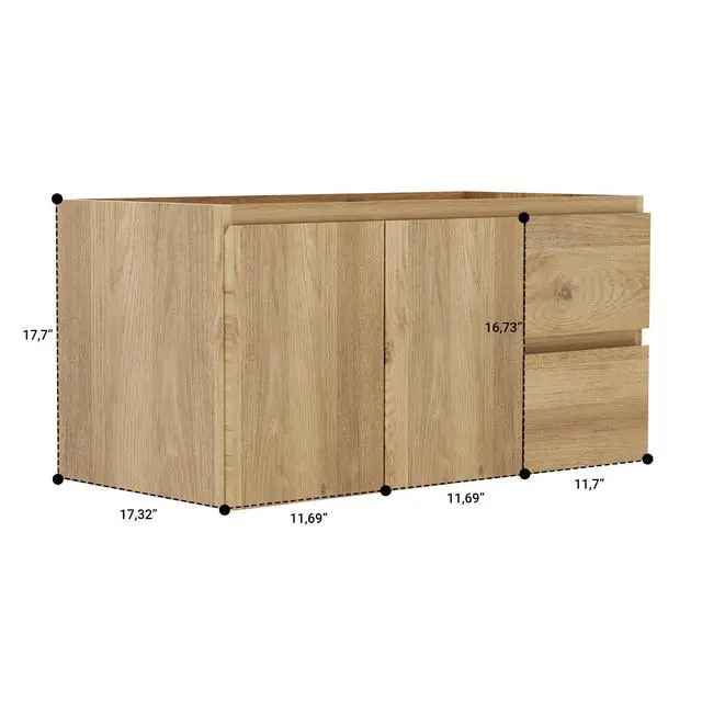 Alt view image 3 of 5 - Floating Bathroom Vanity Without Sink Wall Mounted Cabinet with 2 Soft-Close Drawers and Doors, Moisture-Resistant MDF,Large Storage for Small Space (36")