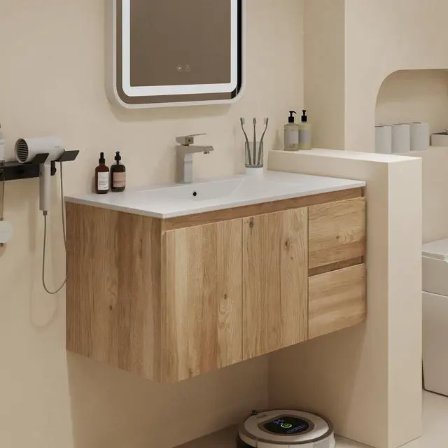 Alt view image 5 of 5 - Floating Bathroom Vanity Without Sink Wall Mounted Cabinet with 2 Soft-Close Drawers and Doors, Moisture-Resistant MDF,Large Storage for Small Space (36")