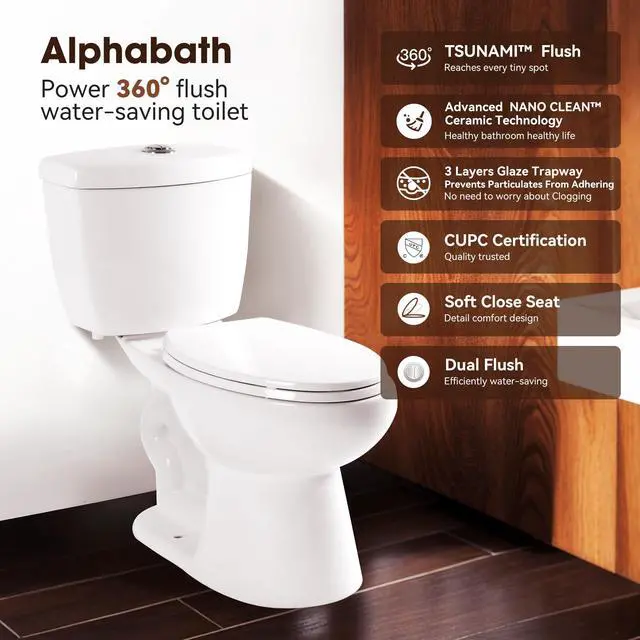 Alt view image 2 of 6 - 17 Comfort Height Toilet with Soft close seat, Two piece Toilets for Bathroom, Nano Self-Cleaning Glaze, Dual Flush 0.8/1.28 GPF, Easy to Clean & Install, ADA Height, 12" Rough-In