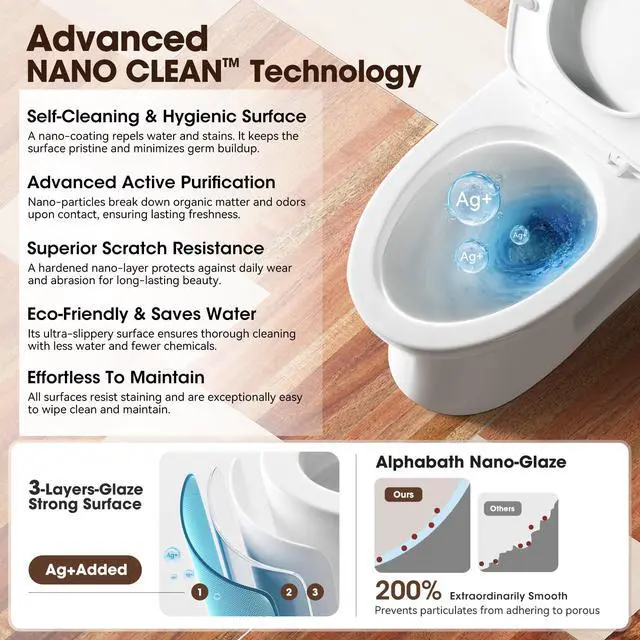 Alt view image 3 of 6 - 17 Comfort Height Toilet with Soft close seat, Two piece Toilets for Bathroom, Nano Self-Cleaning Glaze, Dual Flush 0.8/1.28 GPF, Easy to Clean & Install, ADA Height, 12" Rough-In