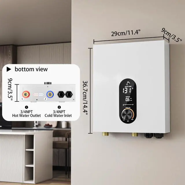 Alt view image 2 of 6 - 18KW Electric Tankless Water Heater, 240V On-Demand Instant Hot Water Heater for Whole House, Easy Install with Digital Display for Shower & Sink, White