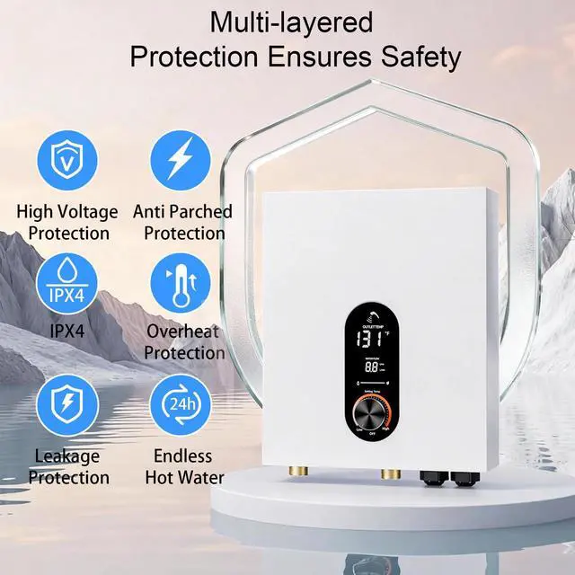 Alt view image 4 of 6 - 18KW Electric Tankless Water Heater, 240V On-Demand Instant Hot Water Heater for Whole House, Easy Install with Digital Display for Shower & Sink, White