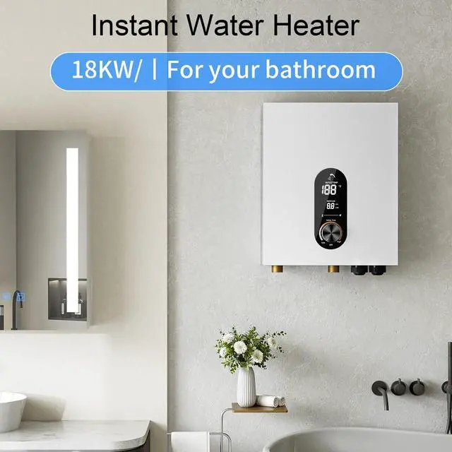 Alt view image 5 of 6 - 18KW Electric Tankless Water Heater, 240V On-Demand Instant Hot Water Heater for Whole House, Easy Install with Digital Display for Shower & Sink, White