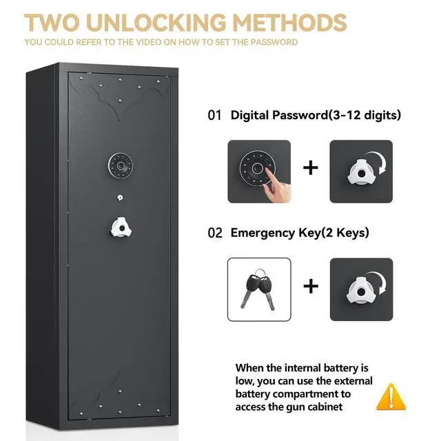 Alt view image 6 of 6 - 12-15 Rifle Gun Safe, Home Safes for Rifles and Pistols, Large Unassembled Rifle Safe with 3 Removable Gun Racks, Digital Gun Cabinet with 4 Pistol Pockets
