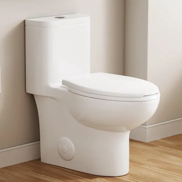 Main image of Elongated One Piece Toilet for Bathroom, Modern 17.3" ADA Comfort Height Design, Soft Closing Seat, High Efficiency Dual Flush (1.1/1.6 GPF), 12" Rough-In, MAP 1000g, White Toilet Bowl