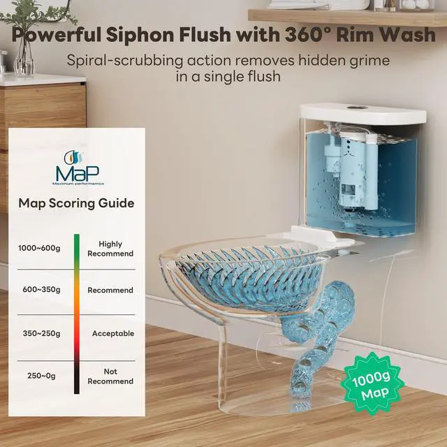 Alt view image 5 of 6 - Elongated One Piece Toilet for Bathroom, Modern 17.3" ADA Comfort Height Design, Soft Closing Seat, High Efficiency Dual Flush (1.1/1.6 GPF), 12" Rough-In, MAP 1000g, White Toilet Bowl