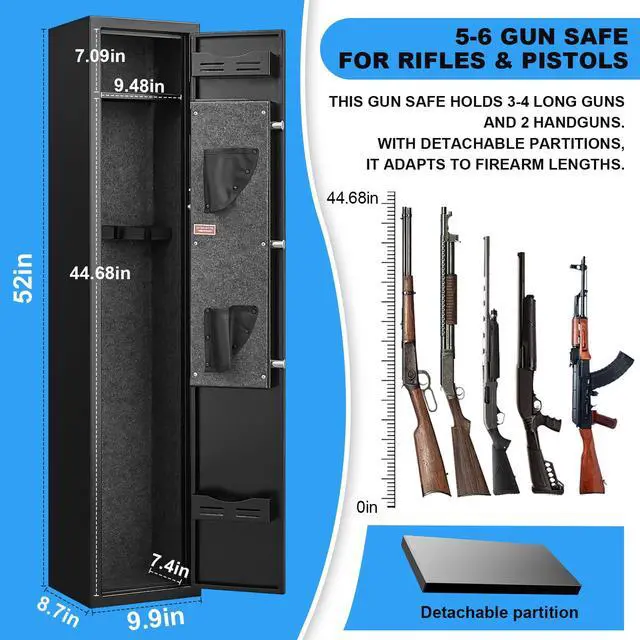 Alt view image 3 of 6 - 2-3 Gun Safe for Rifles and Pistols,No Assembly,Gun Cabinet with Alarm Function and Silent Mode,with Keypad Lock and Removable Shelves,Quick Access for Home,Office