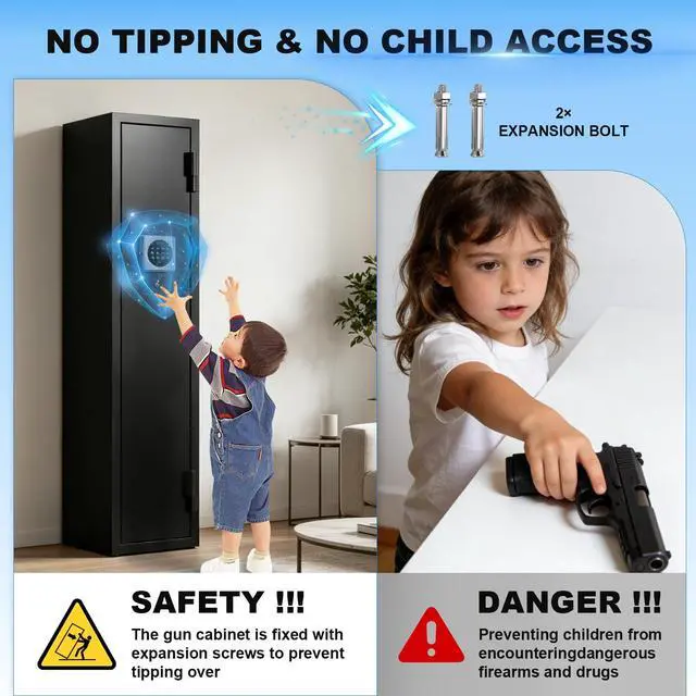 Alt view image 4 of 6 - 2-3 Gun Safe for Rifles and Pistols,No Assembly,Gun Cabinet with Alarm Function and Silent Mode,with Keypad Lock and Removable Shelves,Quick Access for Home,Office