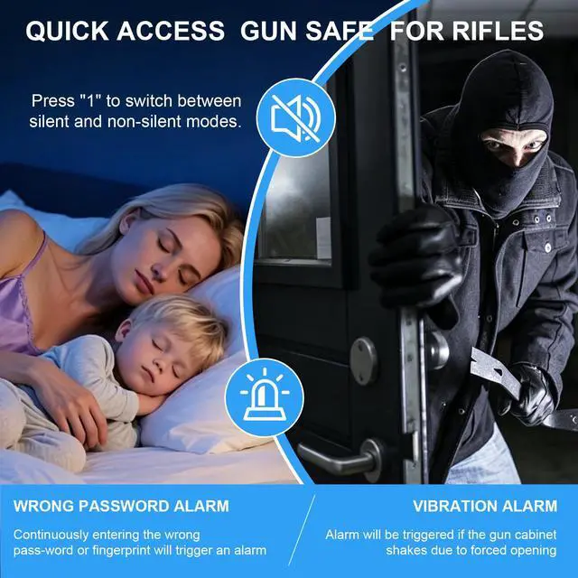 Alt view image 6 of 6 - 2-3 Gun Safe for Rifles and Pistols,No Assembly,Gun Cabinet with Alarm Function and Silent Mode,with Keypad Lock and Removable Shelves,Quick Access for Home,Office