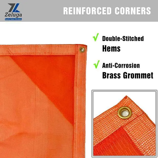 Alt view image 3 of 6 - 24-552-4040 220GSM Heavy Duty Orange Mesh Tarp - 40' x 40' Reinforced Rip-Resistant Construction Mesh Tarpaulin with Brass Grommets - 12mil Durable Protection for Agriculture, Landscaping