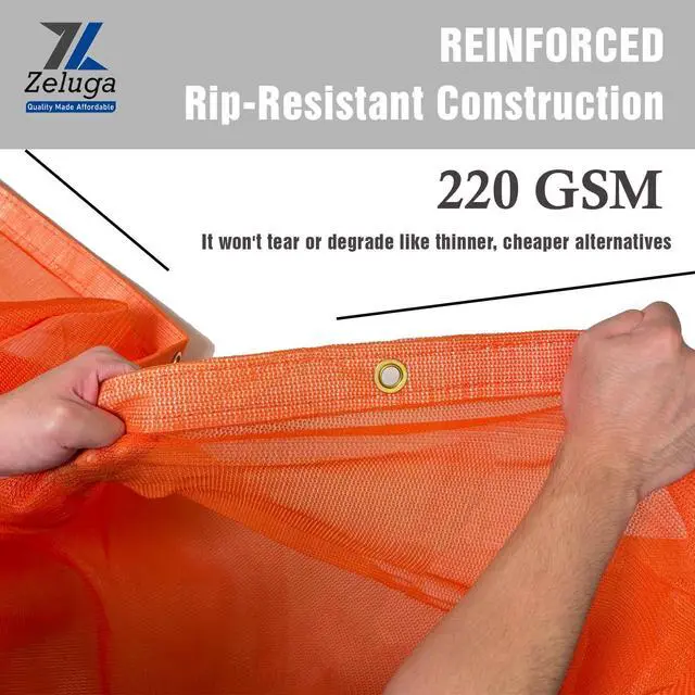 Alt view image 4 of 6 - 24-552-4040 220GSM Heavy Duty Orange Mesh Tarp - 40' x 40' Reinforced Rip-Resistant Construction Mesh Tarpaulin with Brass Grommets - 12mil Durable Protection for Agriculture, Landscaping