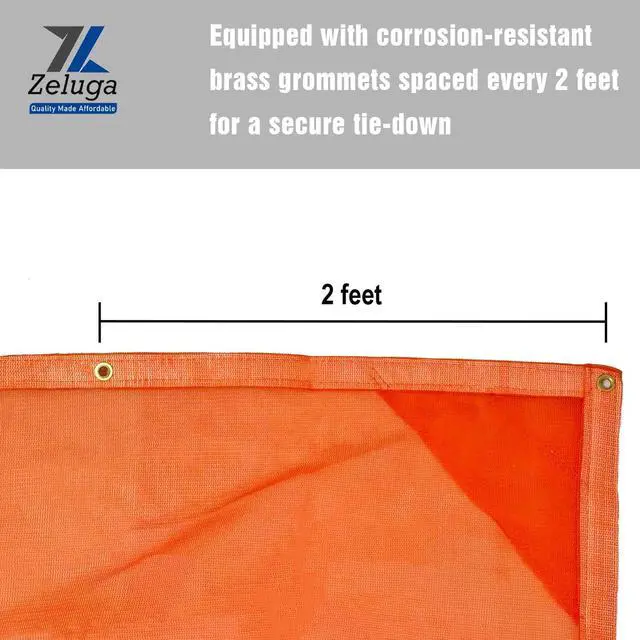 Alt view image 6 of 6 - 24-552-4040 220GSM Heavy Duty Orange Mesh Tarp - 40' x 40' Reinforced Rip-Resistant Construction Mesh Tarpaulin with Brass Grommets - 12mil Durable Protection for Agriculture, Landscaping