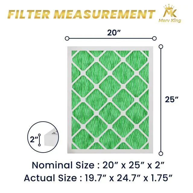 Alt view image 2 of 6 - MervKing 20x25x2 Air Filter Actual Size: 19.7" x 24.7" x 1.75" MERV 13 MPR 1500-1900 | MADE IN USA | 12-Pack | Pleated HVAC AC Furnace Replacement