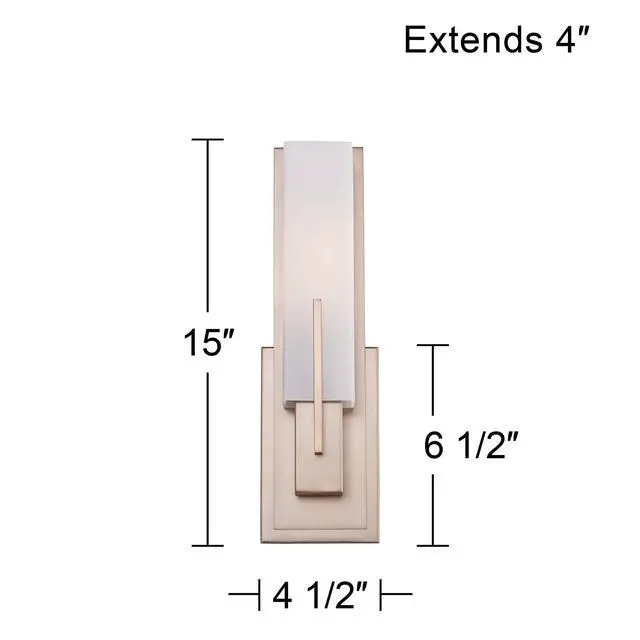 Alt view image 4 of 6 - Midtown Modern Wall Sconce Lighting Burnished Brass Hardwired 15" High Fixture Rectangular White Glass for Bedroom Bathroom Bedside Living Room Home Hallway Dining Kitchen