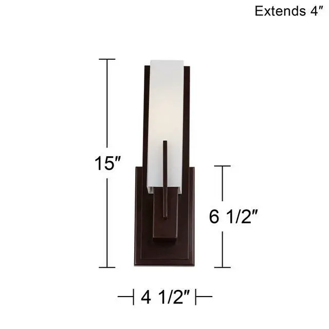 Alt view image 4 of 6 - Midtown Modern Wall Light Sconce Bronze Hardwired 4 1/2" Fixture Opal White Glass Rectangular Shade for Bedroom Bedside Bathroom Vanity Living Room Hallway Dining House Kitchen