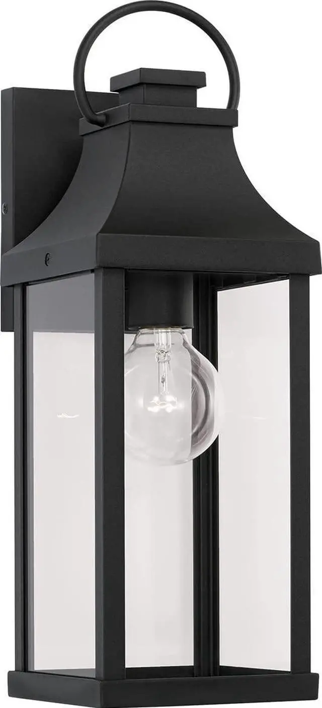 Main image of 946411BK Bradford Clear Glass Outdoor Wall Lantern, 1-Light 100 Watt, 17" H x 6" W, Black