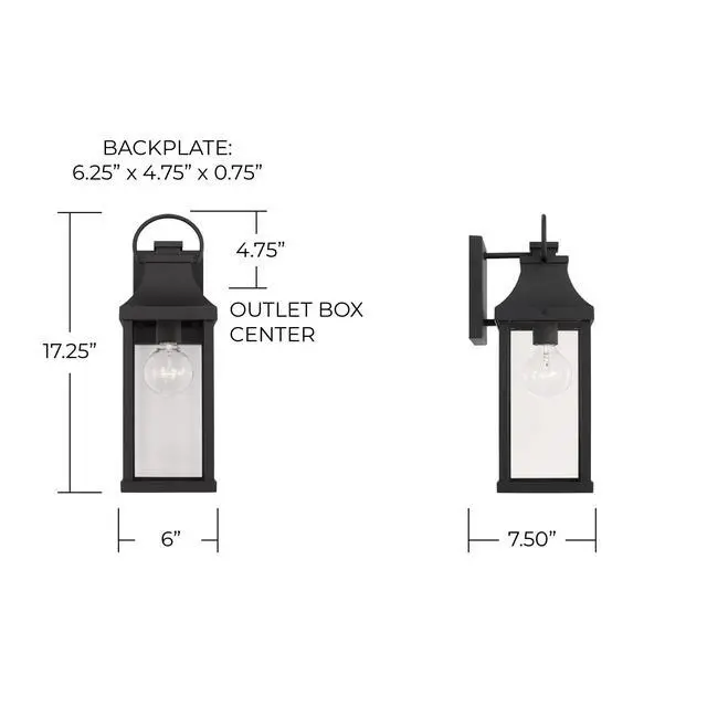 Alt view image 2 of 6 - 946411BK Bradford Clear Glass Outdoor Wall Lantern, 1-Light 100 Watt, 17" H x 6" W, Black