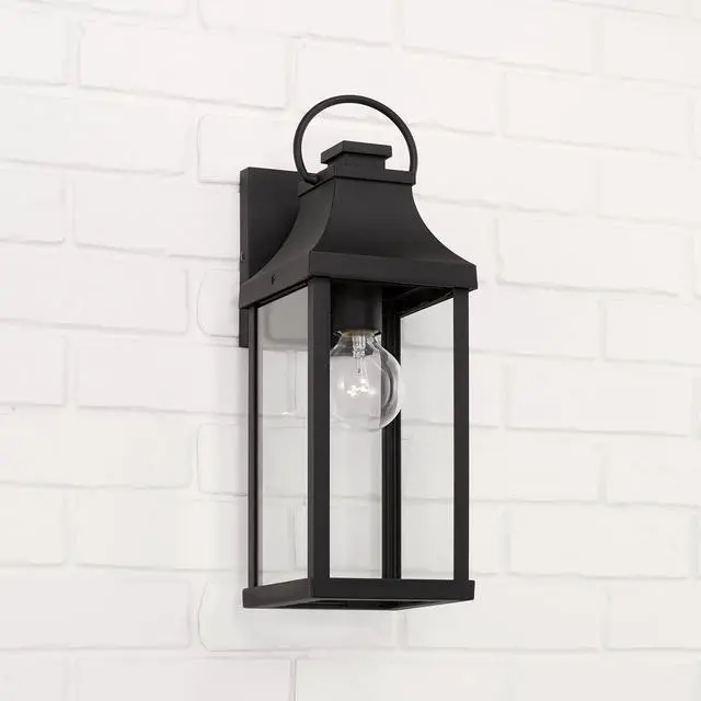 Alt view image 5 of 6 - 946411BK Bradford Clear Glass Outdoor Wall Lantern, 1-Light 100 Watt, 17" H x 6" W, Black