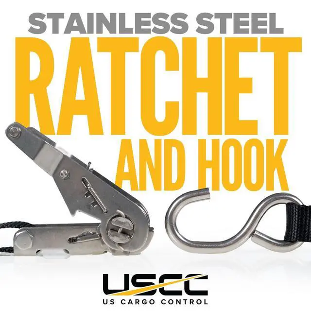 Alt view image 6 of 6 - Stainless Steel Ratchet Straps with S-Hooks 1" X 10' (8 Pack), 765 LBS Break Strength, Marine Tie Down Straps for Boats, ATVs, Trees, Camping, Snow, Saltwater Applications