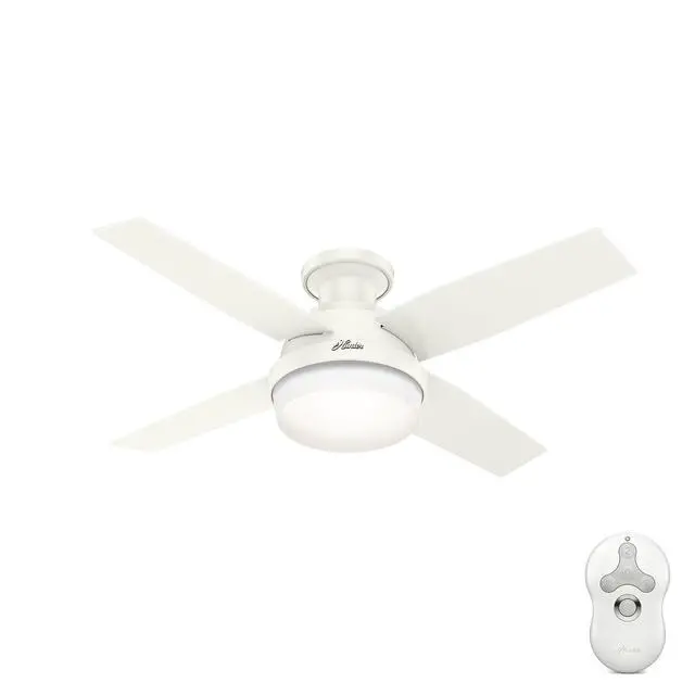 Main image of 44 inch Outdoor or Indoor Ceiling Fan with LED Light and Remote Control - Low Profile Mount Ceiling Fan, 4 Blades, For Patio, Porch, Garage, or Living Room, Quiet - Dempsey 50399, Fresh White