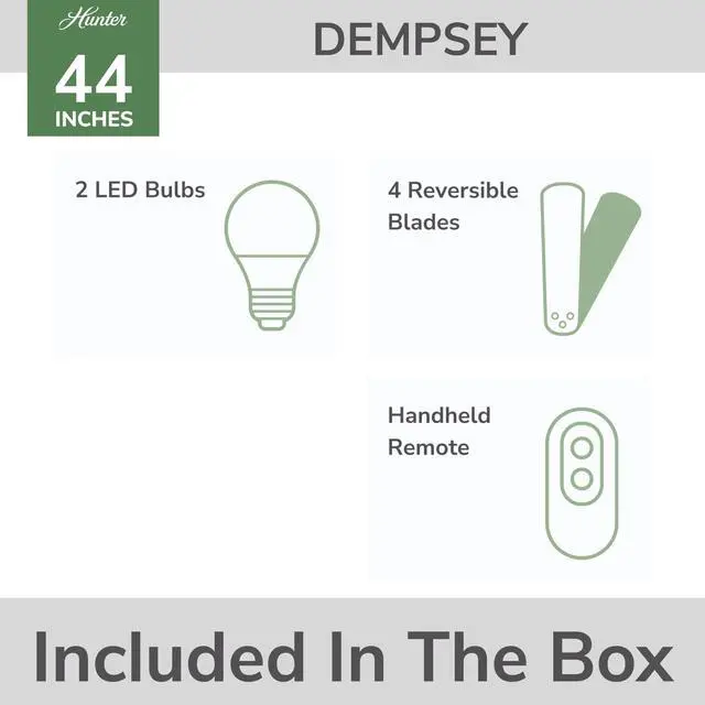 Alt view image 3 of 6 - 44 inch Outdoor or Indoor Ceiling Fan with LED Light and Remote Control - Low Profile Mount Ceiling Fan, 4 Blades, For Patio, Porch, Garage, or Living Room, Quiet - Dempsey 50399, Fresh White