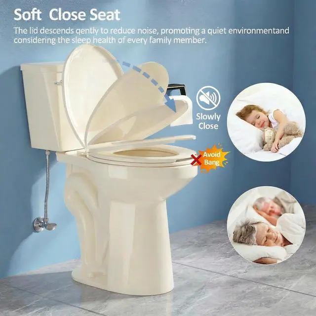Alt view image 2 of 6 - Tall Toilets for Seniors 21 inch Extra High Toilets, ADA Comfort Toilet Bowl Heigh 21", Elongated Two-Piece Toilet 1.28GPF Powerful, 12 Inch Rough-in, Bone Color, for Bathroom