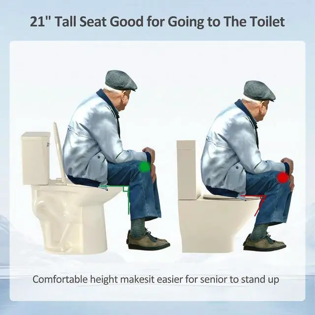Alt view image 3 of 6 - Tall Toilets for Seniors 21 inch Extra High Toilets, ADA Comfort Toilet Bowl Heigh 21", Elongated Two-Piece Toilet 1.28GPF Powerful, 12 Inch Rough-in, Bone Color, for Bathroom