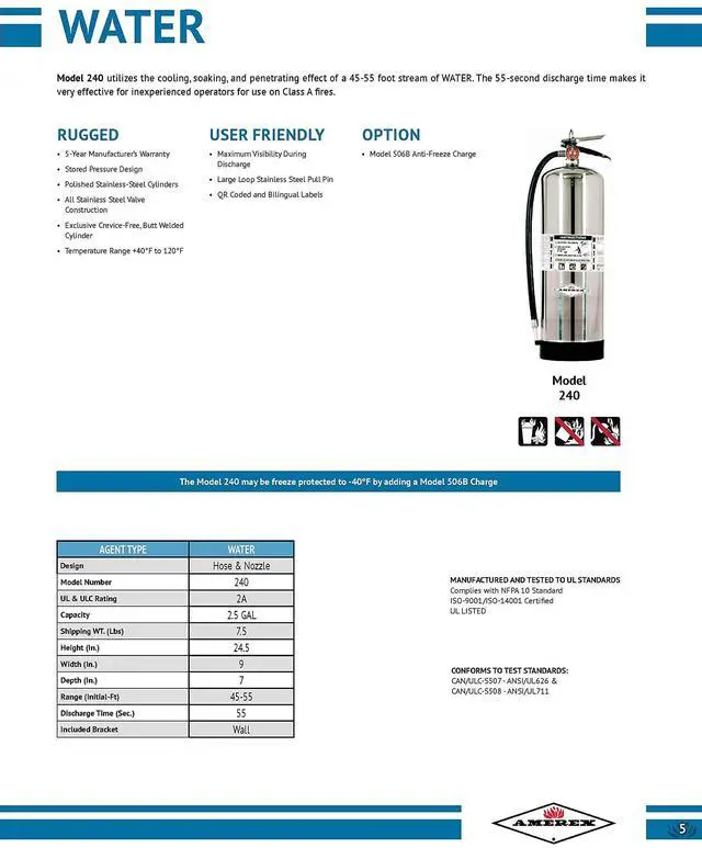 Alt view image 3 of 6 - B240 Stored Pressure Water Fire Extinguisher, 2.5 Gallon for Class A Fires