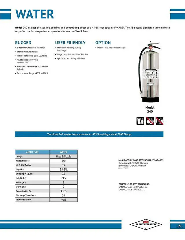 Alt view image 6 of 6 - B240 Stored Pressure Water Fire Extinguisher, 2.5 Gallon for Class A Fires