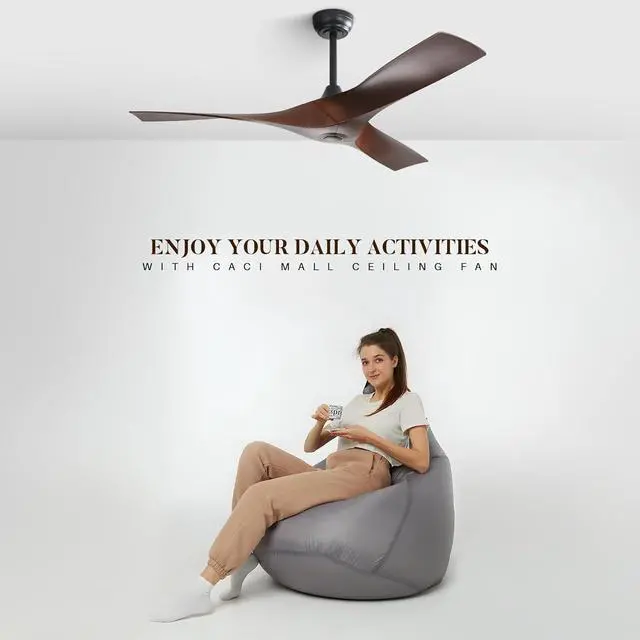Alt view image 2 of 6 - 52 Inch Propeller Ceiling Fan No Light, Remote Control, 6 Speeds Noiseless DC Motor, 3 ABS Blades, Indoor Outdoor Ceiling Fans for Living Room, Bedroom, Patio