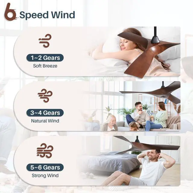 Alt view image 5 of 6 - 52 Inch Propeller Ceiling Fan No Light, Remote Control, 6 Speeds Noiseless DC Motor, 3 ABS Blades, Indoor Outdoor Ceiling Fans for Living Room, Bedroom, Patio
