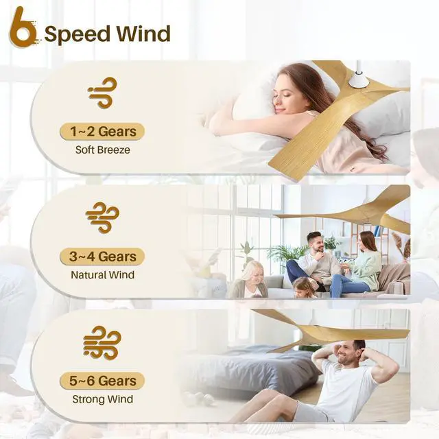 Alt view image 4 of 6 - 52 Inch Propeller Ceiling Fan No Light, Remote Control, 6 Speeds Noiseless DC Motor, 3 ABS Blades, Indoor Outdoor Ceiling Fans for Living Room, Bedroom, Patio