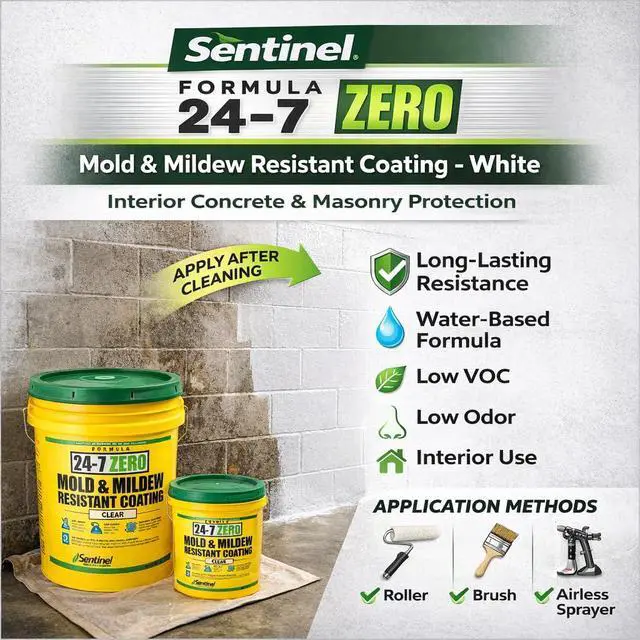 Alt view image 2 of 5 - 24-7 Zero Interior Mold & Mildew Resistant Coating (5 Gallons, White)