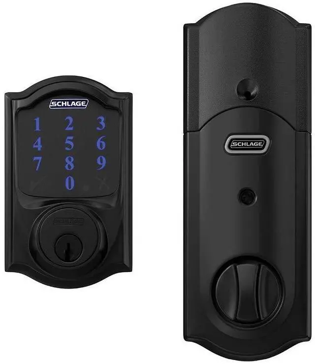 Main image of Connect Camelot Touchscreen Deadbolt with Built-In Alarm, Matte Black, BE469 CAM 622, Works with Alexa via SmartThings, Wink or Iris