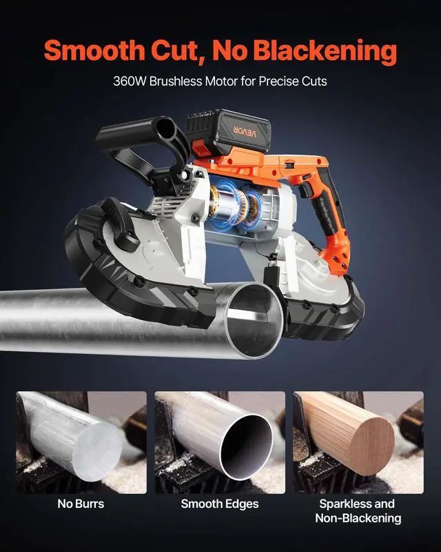 Alt view image 3 of 6 - 20V Portable Band Saw Kit, 5 Inches Deep Cut, 360W Bandsaw with Brushless Motor, Cordless and Compact, for Cutting Metal, Wood, Compatible with Makita Batteries (Kit with 4.0 Ah Battery)