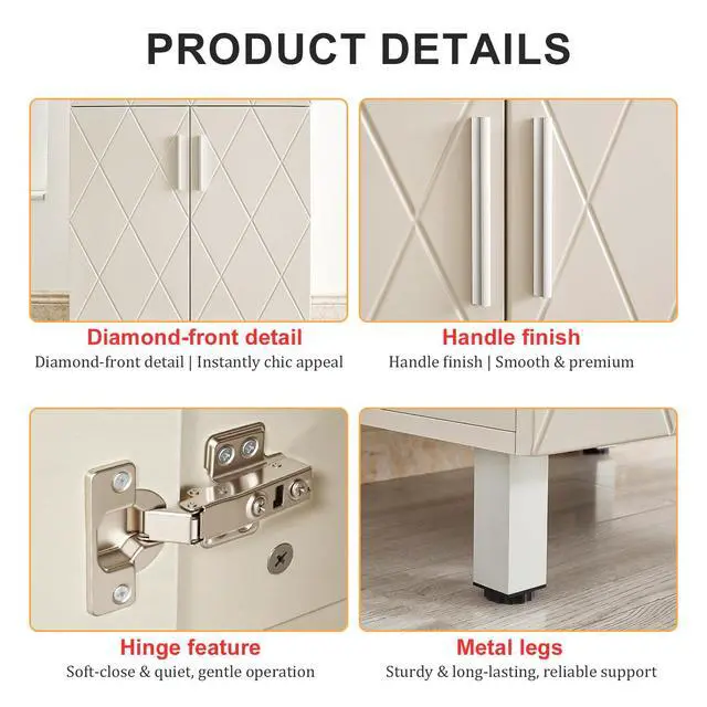 Alt view image 6 of 6 - Bathroom Vanity with Sink 24 Inch, Modern Bathroom Cabinet with Diamond Pattern Doors, Ceramic Sink, Metal Legs, Small Bathroom Storage Vanity(Light Gray)