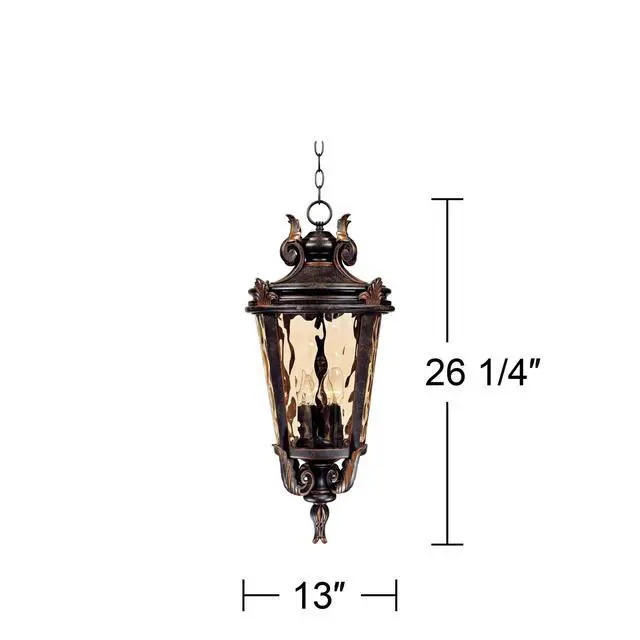 Alt view image 3 of 4 - Marseille Rustic Vintage Outdoor Hanging Ceiling Light Fixture Veranda Bronze 26 1/4" Champagne Water Glass Damp Rated for Exterior House Porch Patio Outside Deck Garage Front Door