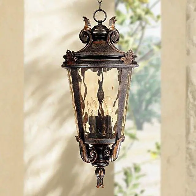 Alt view image 4 of 4 - Marseille Rustic Vintage Outdoor Hanging Ceiling Light Fixture Veranda Bronze 26 1/4" Champagne Water Glass Damp Rated for Exterior House Porch Patio Outside Deck Garage Front Door