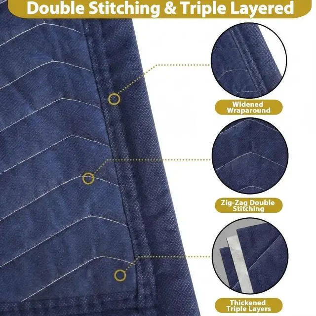 Alt view image 2 of 6 - Moving Blankets 12 Pack, Heavy Duty 35 lb/dz, Quilted Furniture Pads Large 80x72 Inches for Moving and Storage (48, Dark Blue)