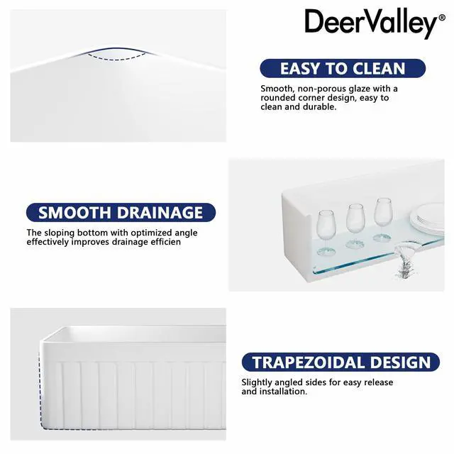Alt view image 3 of 6 - Solstice Fireclay Farmhouse Sinks, 35.6"L x 18"W Farmhouse Kitchen Sink White Large Single Bowl Farm Sink Reversible Apron Front with Sink Grid and Basket Strainer