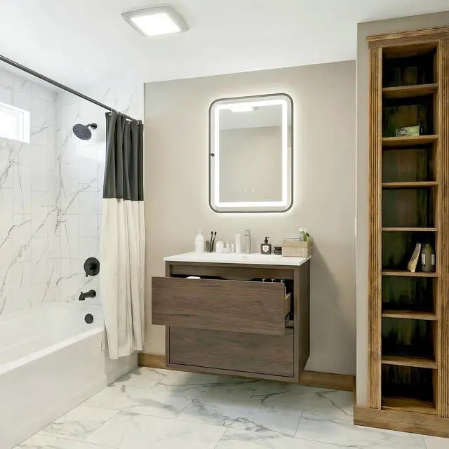 Alt view image 5 of 6 - Floating Bathroom Vanity | 24-Inch Modern Walnut Color Finish, with Sink, 2 Drawers, Space-Saving Design for Small Bathrooms, Easy Installation