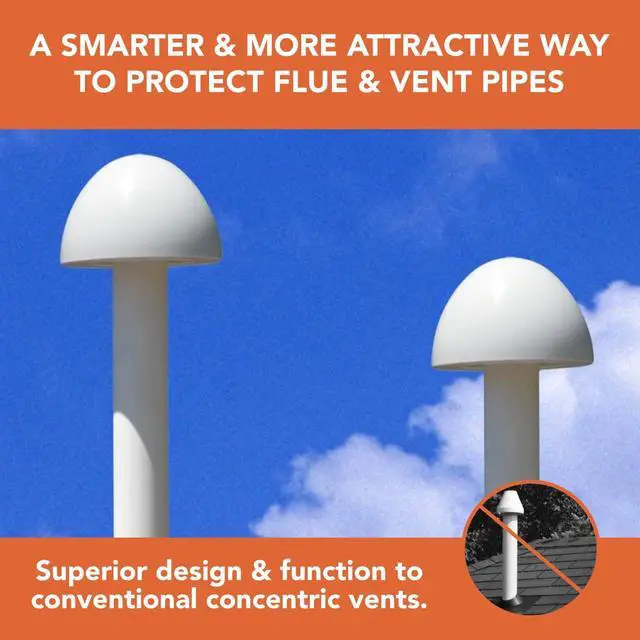Alt view image 2 of 6 - E-CAP321 PVC Vent Cap for Furnace Flue Pipe | Hemispherical GELOY CR7520 Resin Cover | Keep Small Animals Out of Exterior Vent Outlets | Exhaust Vent Cap Fits PVC Flue Pipes 1.5",2",&3" | Pack of 12