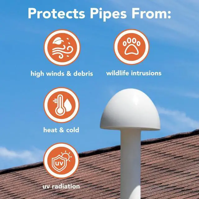 Alt view image 6 of 6 - E-CAP321 PVC Vent Cap for Furnace Flue Pipe | Hemispherical GELOY CR7520 Resin Cover | Keep Small Animals Out of Exterior Vent Outlets | Exhaust Vent Cap Fits PVC Flue Pipes 1.5",2",&3" | Pack of 12