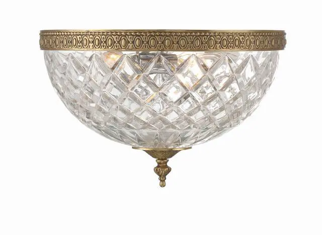 Alt view image 2 of 6 - 3 Light Olde Brass Crystal Flush Mount