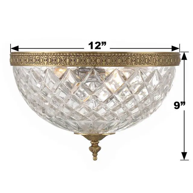 Alt view image 6 of 6 - 3 Light Olde Brass Crystal Flush Mount