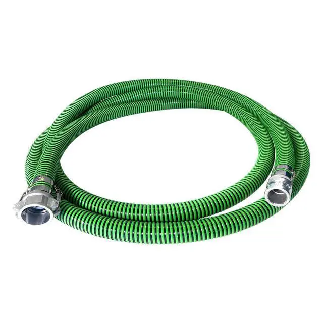 Alt view image 2 of 6 - Heavy Duty EPDM All Weather Suction Hose Assembly, Black Tube, Lime Green Helix, 1-1/2" Inside Diameter Hose with Male x Female Cam and Groove Fittings Installed, 33 ft Length