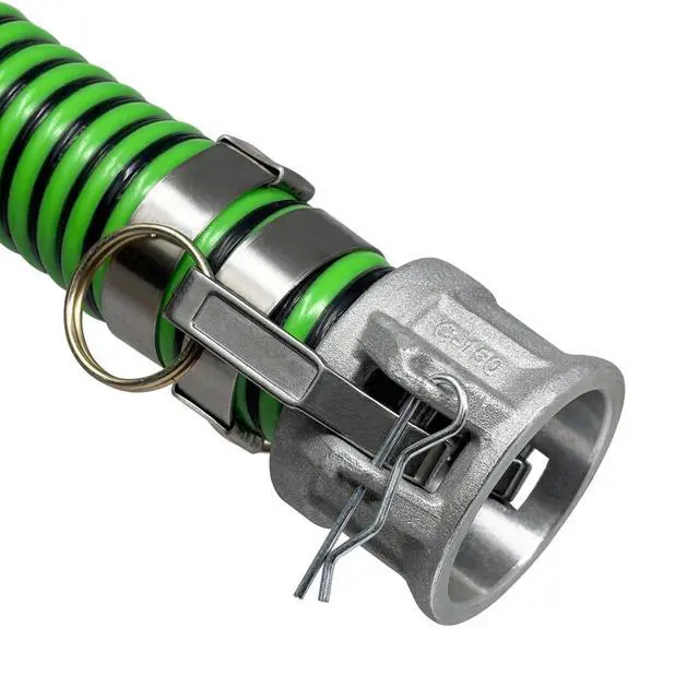 Alt view image 4 of 6 - Heavy Duty EPDM All Weather Suction Hose Assembly, Black Tube, Lime Green Helix, 1-1/2" Inside Diameter Hose with Male x Female Cam and Groove Fittings Installed, 33 ft Length